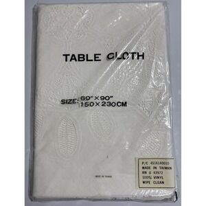 Vintage Ivory Vinyl Lace Tablecloth 60x90 NOS Retro Boho Chic